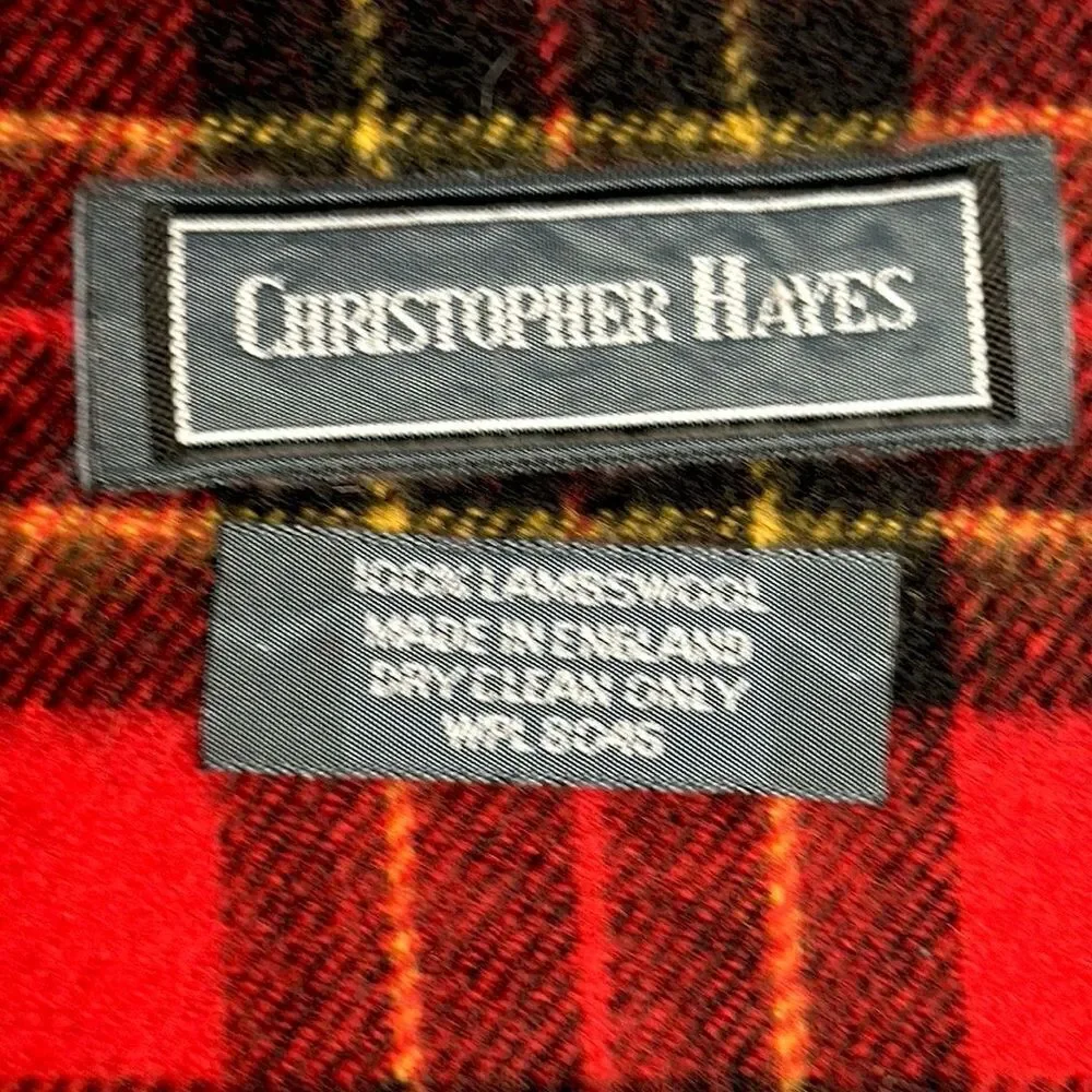 CHRISTOPHER HAYES Vintage Wool Plaid Red and Black Scarf made in England Unisex
